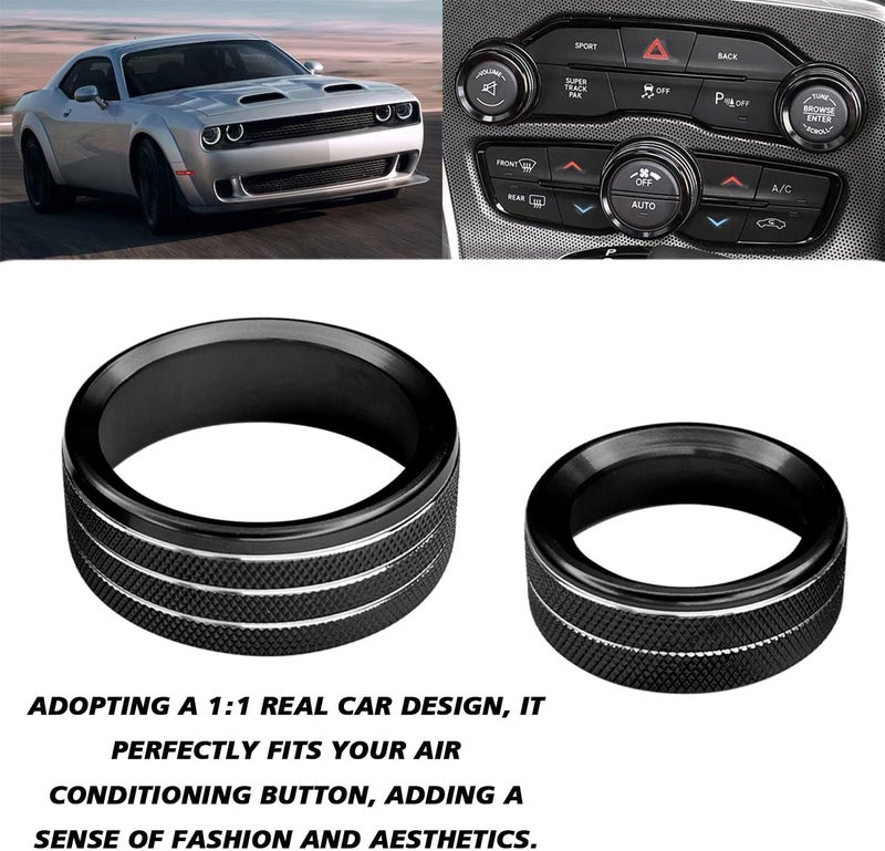UZZH 3PCS AC Air Conditioner Switch Button Knob Cover, Car Interior Decor Accessories Radio Volume Control Knob Decals for Dodge Challenger Jeep Grand Cherokee Charger Durango Journey Chrysler (Black) - Image 3
