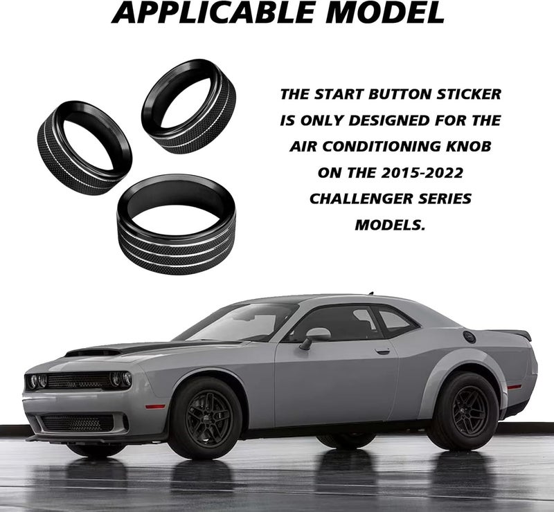 UZZH 3PCS AC Air Conditioner Switch Button Knob Cover, Car Interior Decor Accessories Radio Volume Control Knob Decals for Dodge Challenger Jeep Grand Cherokee Charger Durango Journey Chrysler (Black) - Image 5