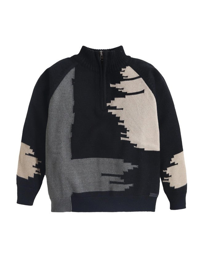 Cherry Crumble Classic Black Self Intarsia Viscose Full Sleeve Comfort High Neck Unisex Sweater - Image 1