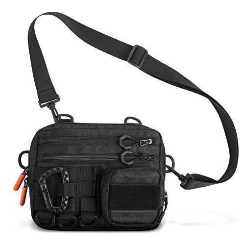 Fitdom Small Tactical Messenger Bag For Men. Multiple Ways to Carry as Sling, Shoulder, Crossbody, Waist, Pouch Side Pack. Made with Heavy Duty Fabric. Pack This EDC Tactical Bag (BLACK) - Image 1