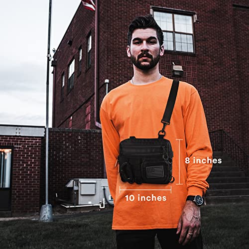 Fitdom Small Tactical Messenger Bag For Men. Multiple Ways to Carry as Sling, Shoulder, Crossbody, Waist, Pouch Side Pack. Made with Heavy Duty Fabric. Pack This EDC Tactical Bag (BLACK) - Image 2