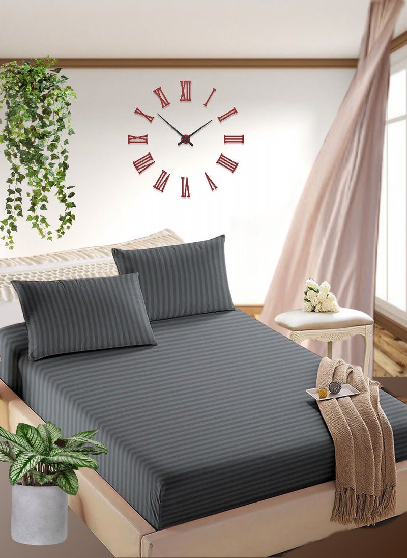 Blueberry Cloudy Grey Striped Bed Sheet Sets Cotton 3 Piece Set Deep Pocket 180x200+20cm - Image 1