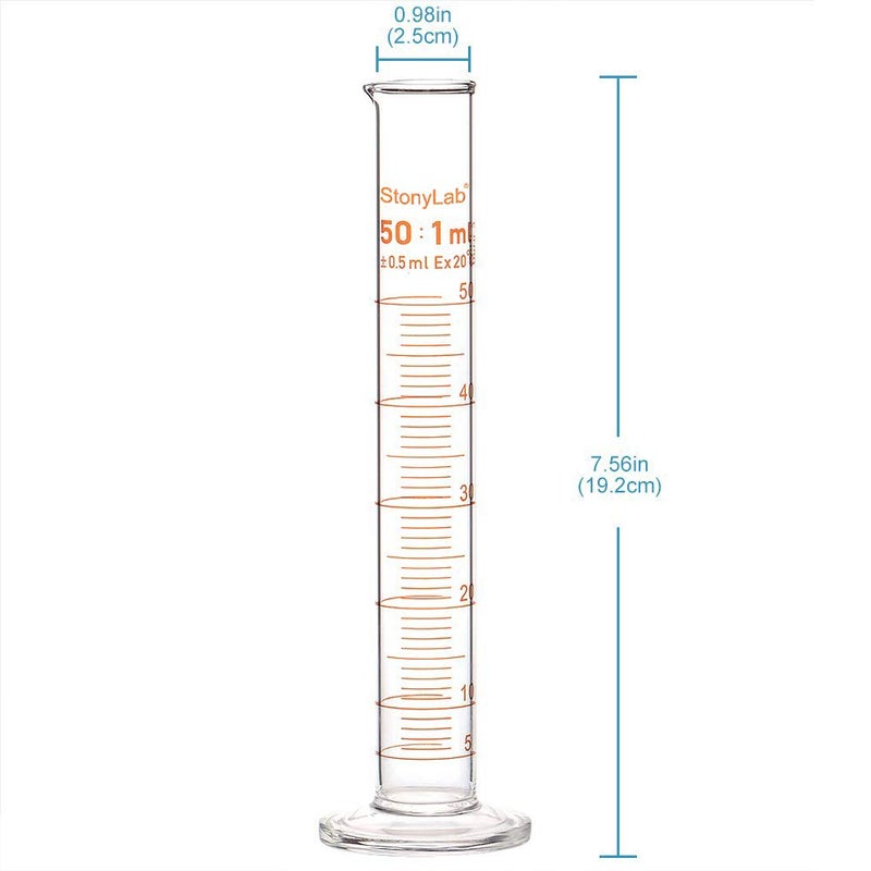 stonylab 2-Pack 50ml Borosilicate Glass Graduated Cylinder Measuring Cylinder - Image 3