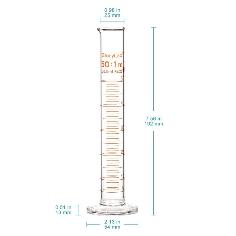 stonylab 2-Pack 50ml Borosilicate Glass Graduated Cylinder Measuring Cylinder - Image 2