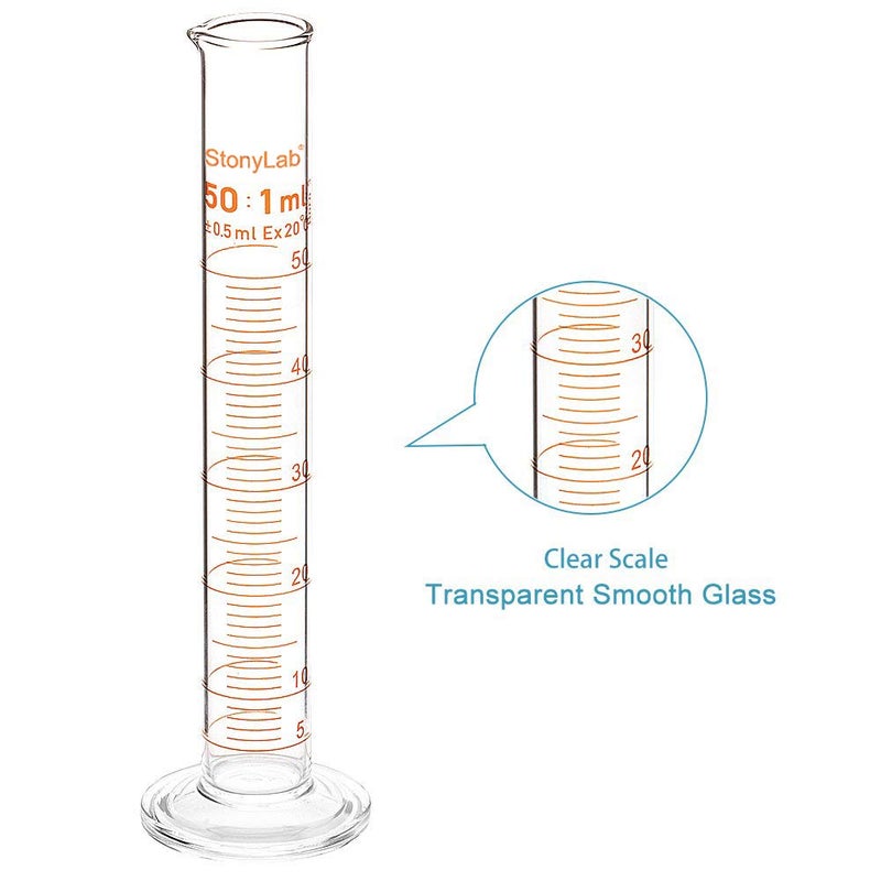 stonylab 2-Pack 50ml Borosilicate Glass Graduated Cylinder Measuring Cylinder - Image 4
