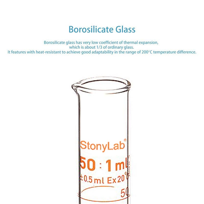 stonylab 2-Pack 50ml Borosilicate Glass Graduated Cylinder Measuring Cylinder - Image 5