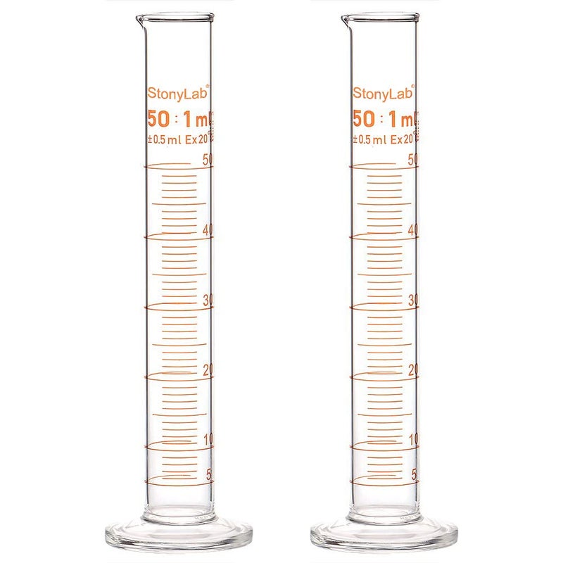 stonylab 2-Pack 50ml Borosilicate Glass Graduated Cylinder Measuring Cylinder - Image 1