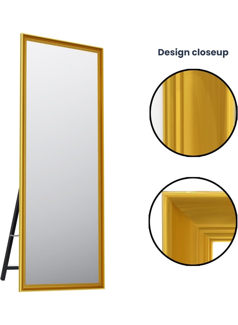 Full Length Mirror 160 × 60 cm, Large Floor Mirror with Golden PVC Frame, Standing, Wall-Mounted or Leaning Against Wall, Rectangle Dressing Mirror for Bedroom, Living Room & Home Decor - Image 3