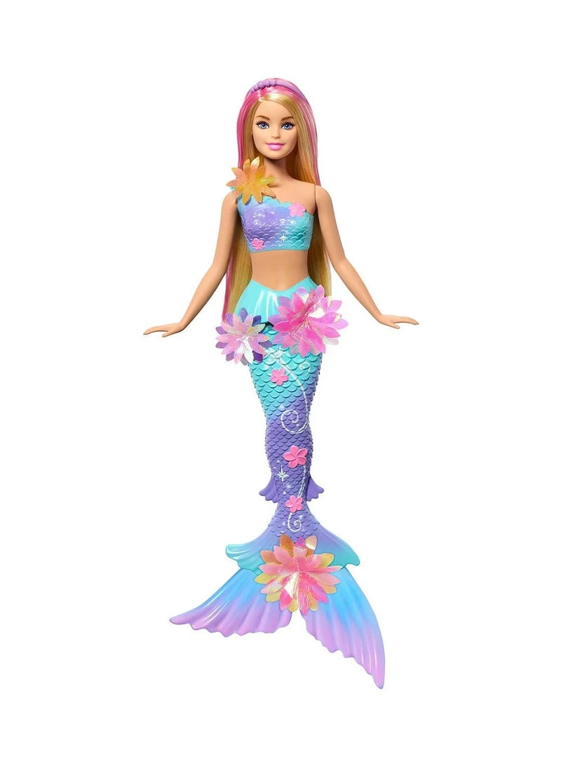 Barbie Mermaid Toy Dolls with Surprise Magic Blooming Flowers Feature, Ombre Tails, Pearl Headband Accessory & Long Blonde Hair with Pink Highlights. - Image 1