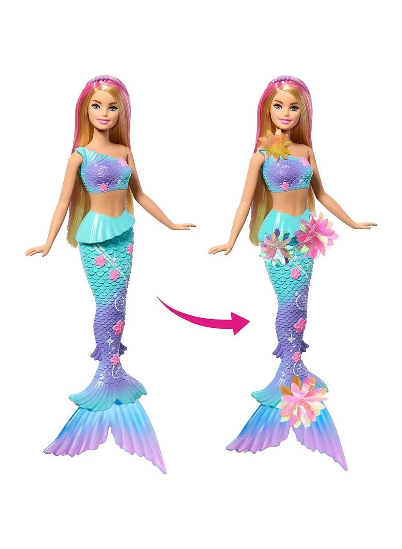 Barbie Mermaid Toy Dolls with Surprise Magic Blooming Flowers Feature, Ombre Tails, Pearl Headband Accessory & Long Blonde Hair with Pink Highlights. - Image 2