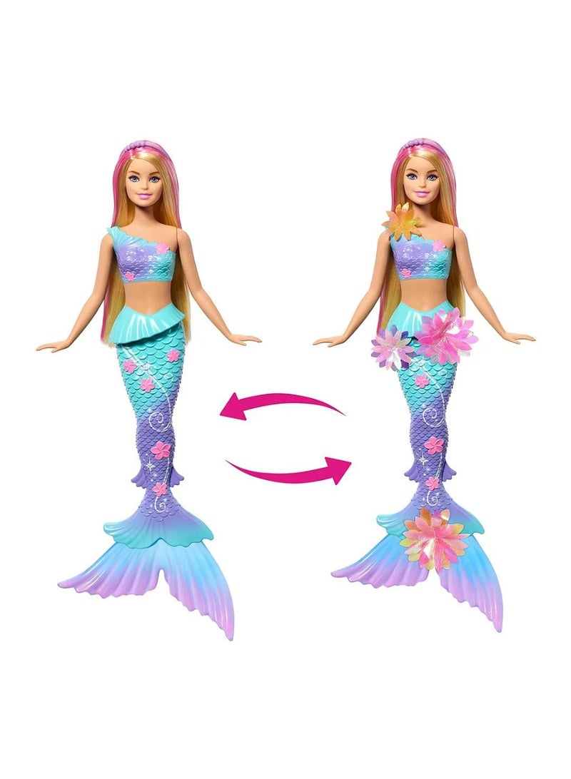 Barbie Mermaid Toy Dolls with Surprise Magic Blooming Flowers Feature, Ombre Tails, Pearl Headband Accessory & Long Blonde Hair with Pink Highlights. - Image 3