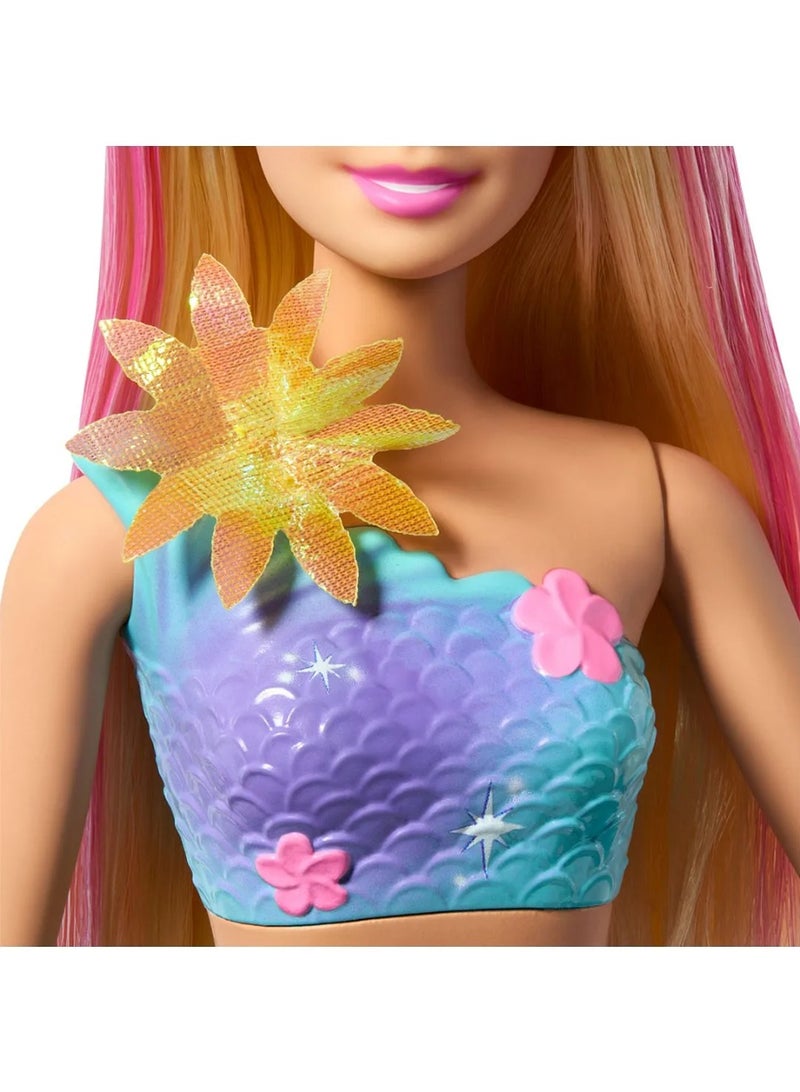 Barbie Mermaid Toy Dolls with Surprise Magic Blooming Flowers Feature, Ombre Tails, Pearl Headband Accessory & Long Blonde Hair with Pink Highlights. - Image 4