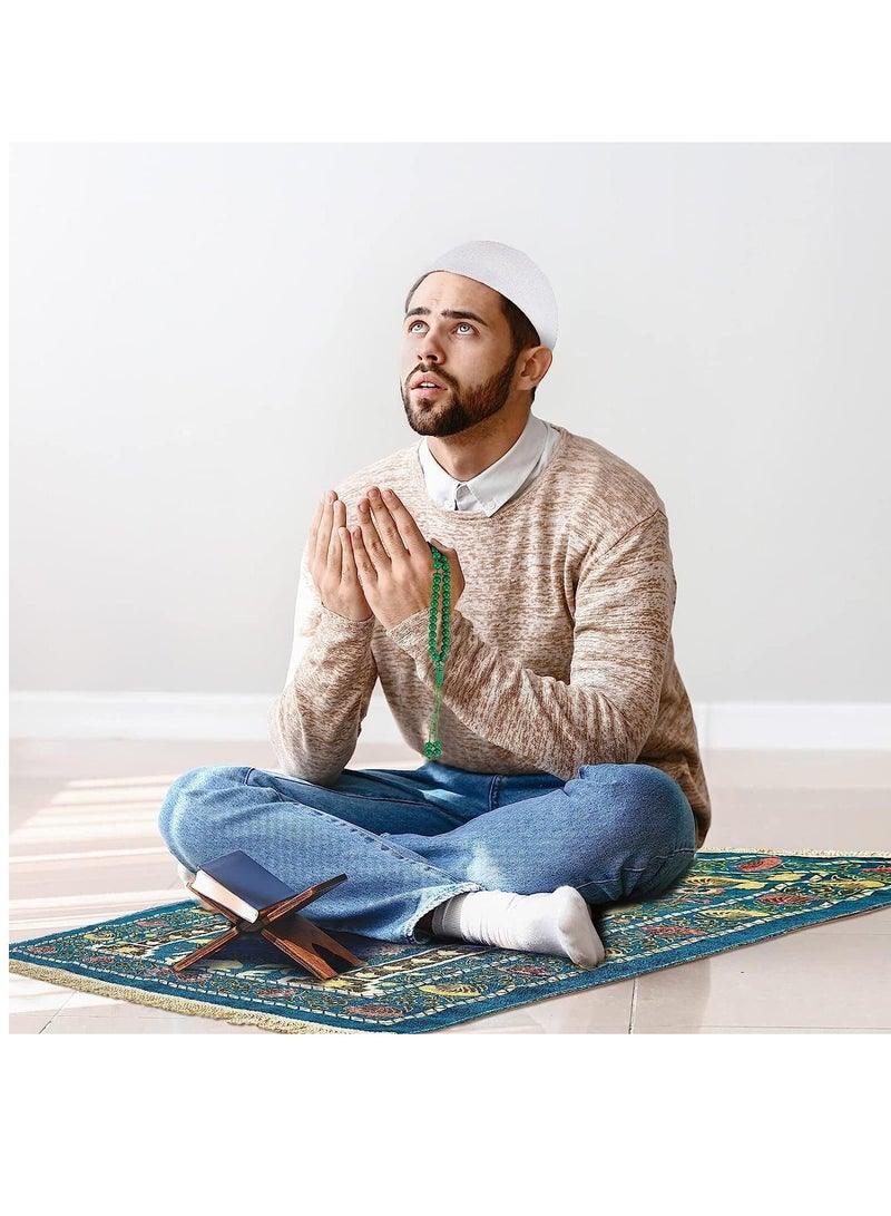 سجادة صلاة رمضان مع مسبحة (قهوة)سجادة صلاة رمضان مع خرز مسبحة، سجادة صلاة المسلمين، سجادة صلاة مسلمة مخملية محمولة، هدية صلاة العيد للرجال والنساء والأطفال (بني) - Image 5