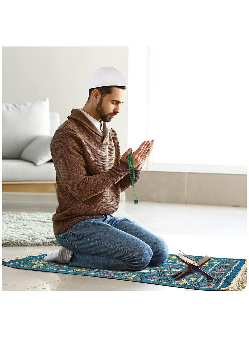 سجادة صلاة رمضان مع مسبحة (قهوة)سجادة صلاة رمضان مع خرز مسبحة، سجادة صلاة المسلمين، سجادة صلاة مسلمة مخملية محمولة، هدية صلاة العيد للرجال والنساء والأطفال (بني) - Image 2