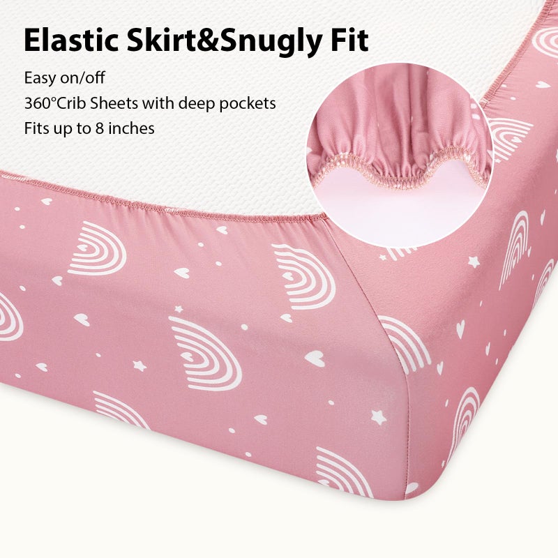 FIEMOL Baby Crib Sheets Girl, 3 Pack Toddler Bed Sheets Fitted for 52â€x28â€ Standard Crib and Toddler Mattresses, Super Soft Microfiber Pink Rainbow - Image 5