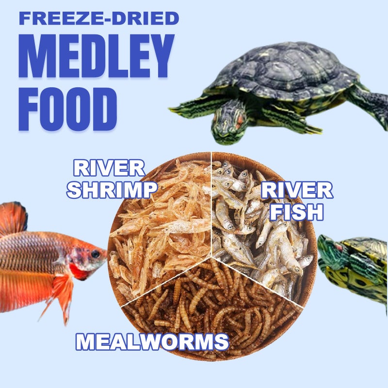 Amzey 2 Pack Aquatic Turtle Food, Vitamin, Enriched Medley Treats of Freeze, Dried Mealworms, River Shrimp & River Fishes, High Protein Turtle Medley Food for Aquatic Tortoise, 3.7 Ounce Total - Image 2