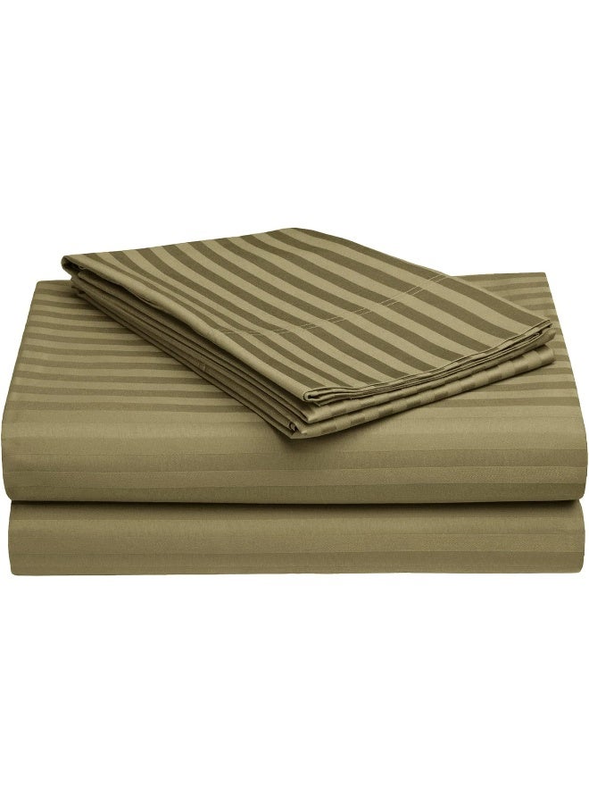 Story@Home Forever XL 300 TC 100% Cotton Satin Stripes Pattern King size Bedsheet With 2 Pillow Cover, Light Brown - Image 1