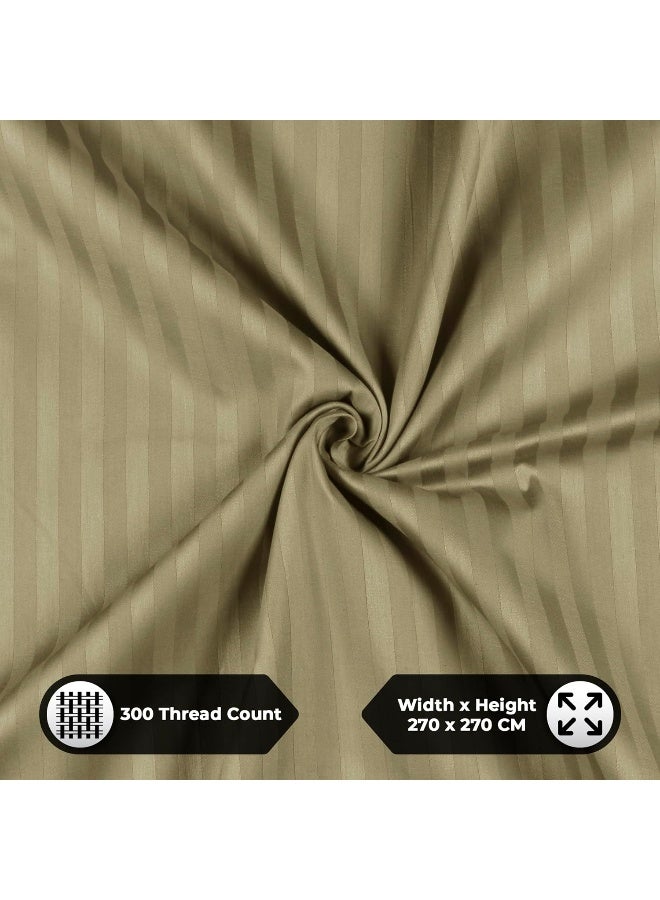 Story@Home Forever XL 300 TC 100% Cotton Satin Stripes Pattern King size Bedsheet With 2 Pillow Cover, Light Brown - Image 3