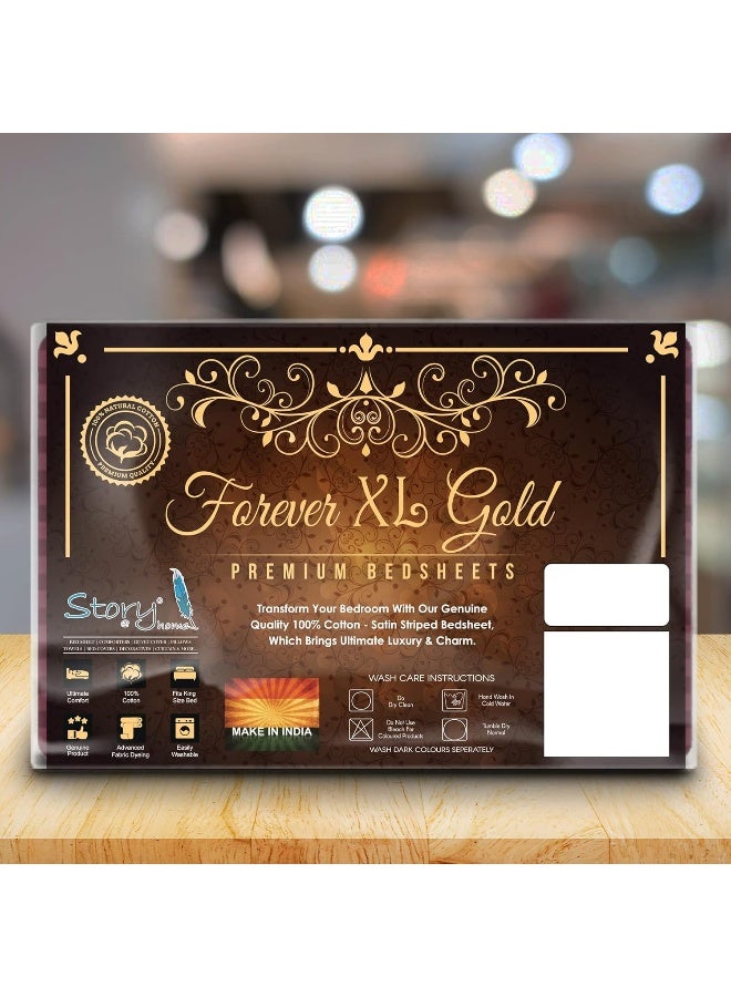 Story@Home Forever XL 300 TC 100% Cotton Satin Stripes Pattern King size Bedsheet With 2 Pillow Cover, Light Brown - Image 5