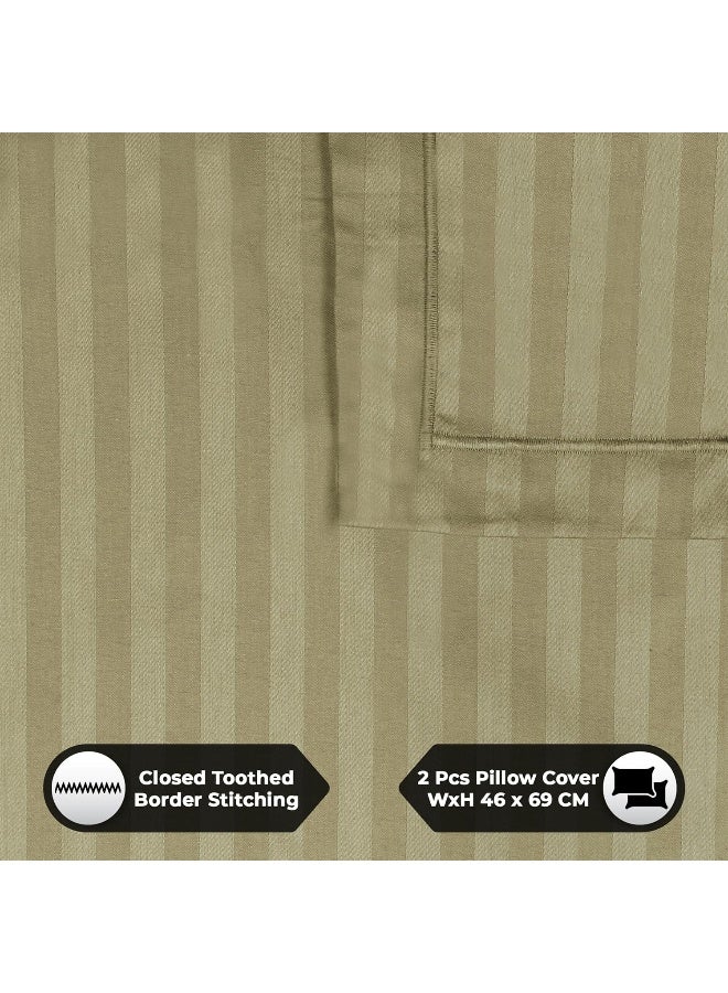 Story@Home Forever XL 300 TC 100% Cotton Satin Stripes Pattern King size Bedsheet With 2 Pillow Cover, Light Brown - Image 4
