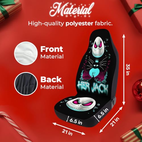 GENANY Horror Nightmare Skellington 2 Front Car Seat Covers for Sedan Truck SUV, Car Gifts, Bucket Seat Cover, Protective Interior Accessory, Halloween Auto Gifts, Christmas Car Decor - Image 4