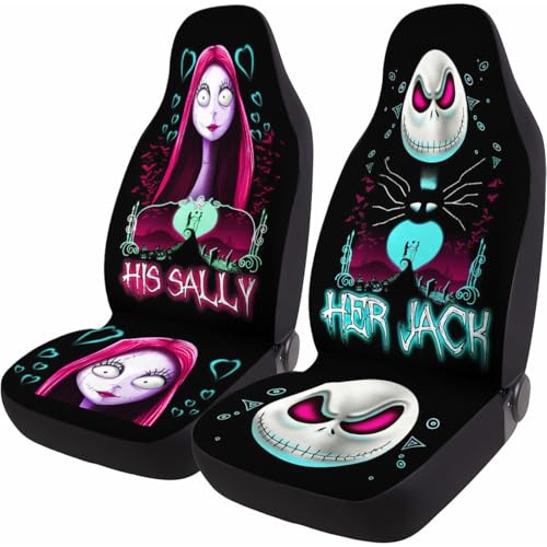 GENANY Horror Nightmare Skellington 2 Front Car Seat Covers for Sedan Truck SUV, Car Gifts, Bucket Seat Cover, Protective Interior Accessory, Halloween Auto Gifts, Christmas Car Decor - Image 1