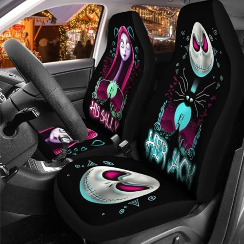 GENANY Horror Nightmare Skellington 2 Front Car Seat Covers for Sedan Truck SUV, Car Gifts, Bucket Seat Cover, Protective Interior Accessory, Halloween Auto Gifts, Christmas Car Decor - Image 3
