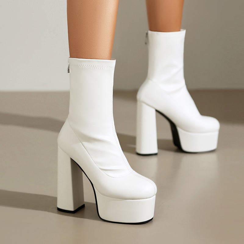 Wish Winter Wind Thick Bottom 40-48 Plus Size High-Heeled Nightclub Low-Barrel Women'S Boots - Image 3