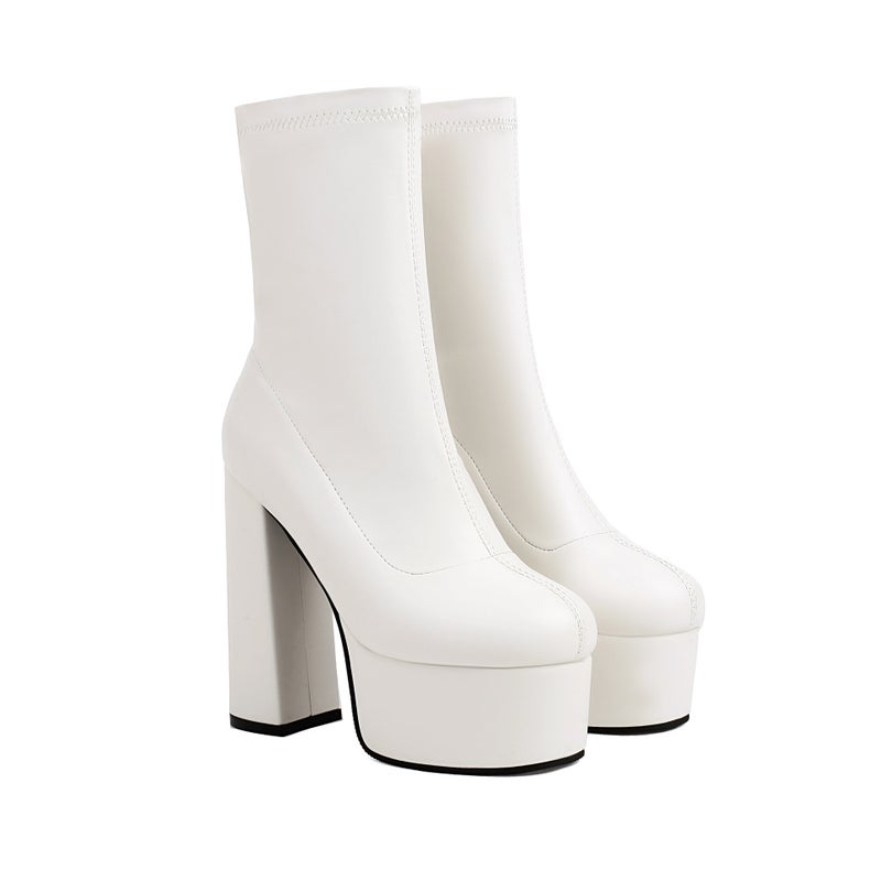 Wish Winter Wind Thick Bottom 40-48 Plus Size High-Heeled Nightclub Low-Barrel Women'S Boots - Image 1