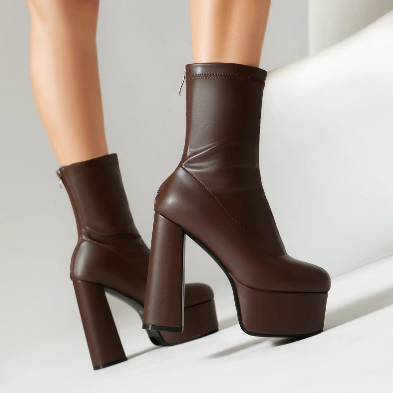 Wish Winter Wind Thick Bottom 40-48 Plus Size High-Heeled Nightclub Low-Barrel Women'S Boots - Image 4