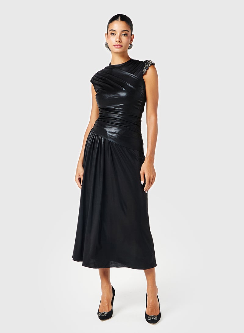 Threadz by Ajooni Draped Faux Leather Dress - Image 4