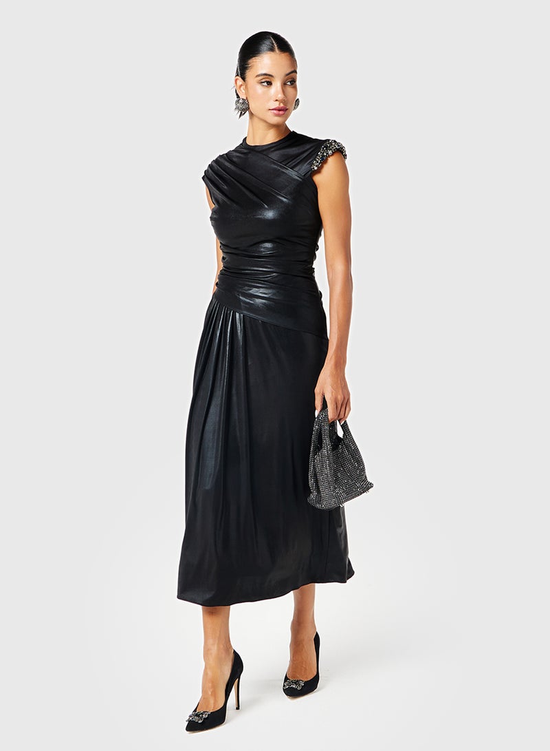 Threadz by Ajooni Draped Faux Leather Dress - Image 1