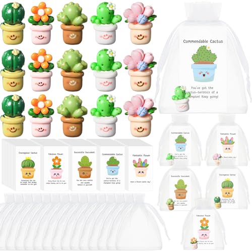 Chunful Employee Appreciation Gift Bulk for Coworker End of Year Gifts Positive Staff Teacher Thank You Gift with Cute Resin Flower Pot Pun Notecards Organza Bag for Team Office Favors25 Set - Image 1