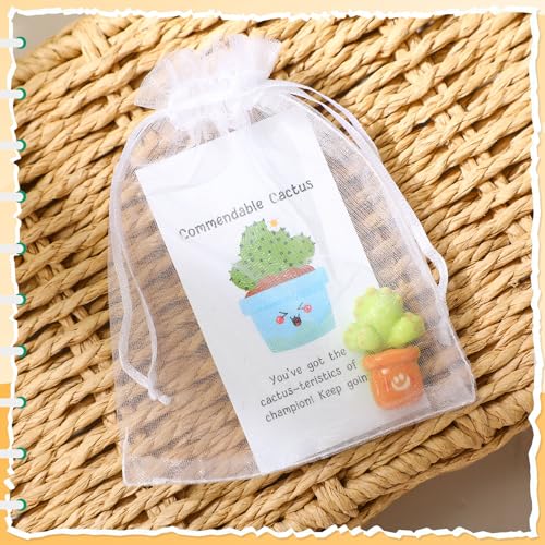 Chunful Employee Appreciation Gift Bulk for Coworker End of Year Gifts Positive Staff Teacher Thank You Gift with Cute Resin Flower Pot Pun Notecards Organza Bag for Team Office Favors25 Set - Image 3