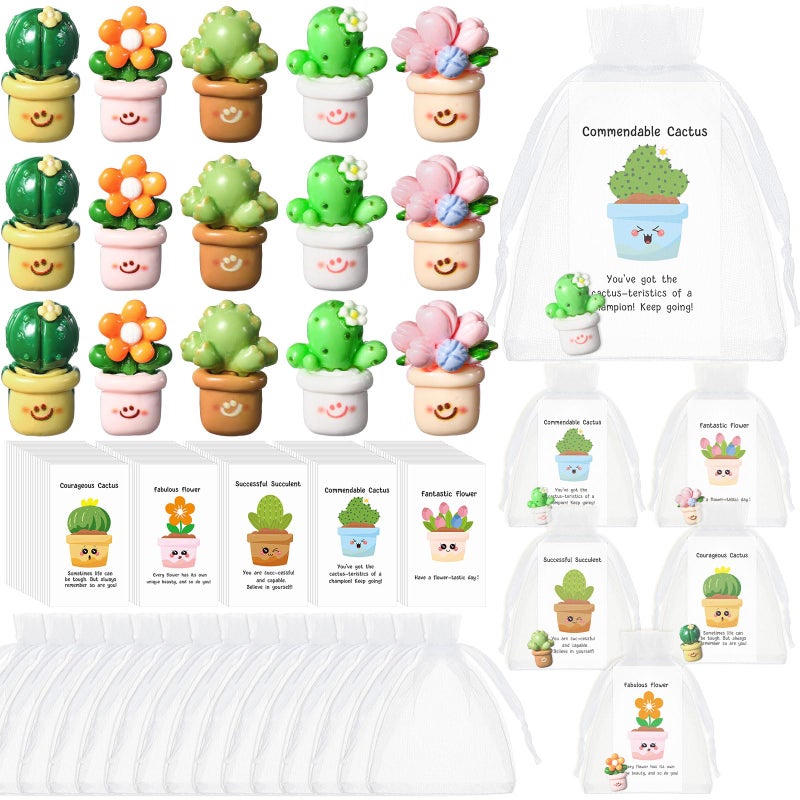 Chunful Employee Appreciation Gift Bulk for Coworker End of Year Gifts Positive Staff Teacher Thank You Gift with Cute Resin Flower Pot Pun Notecards Organza Bag for Team Office Favors25 Set - Image 2