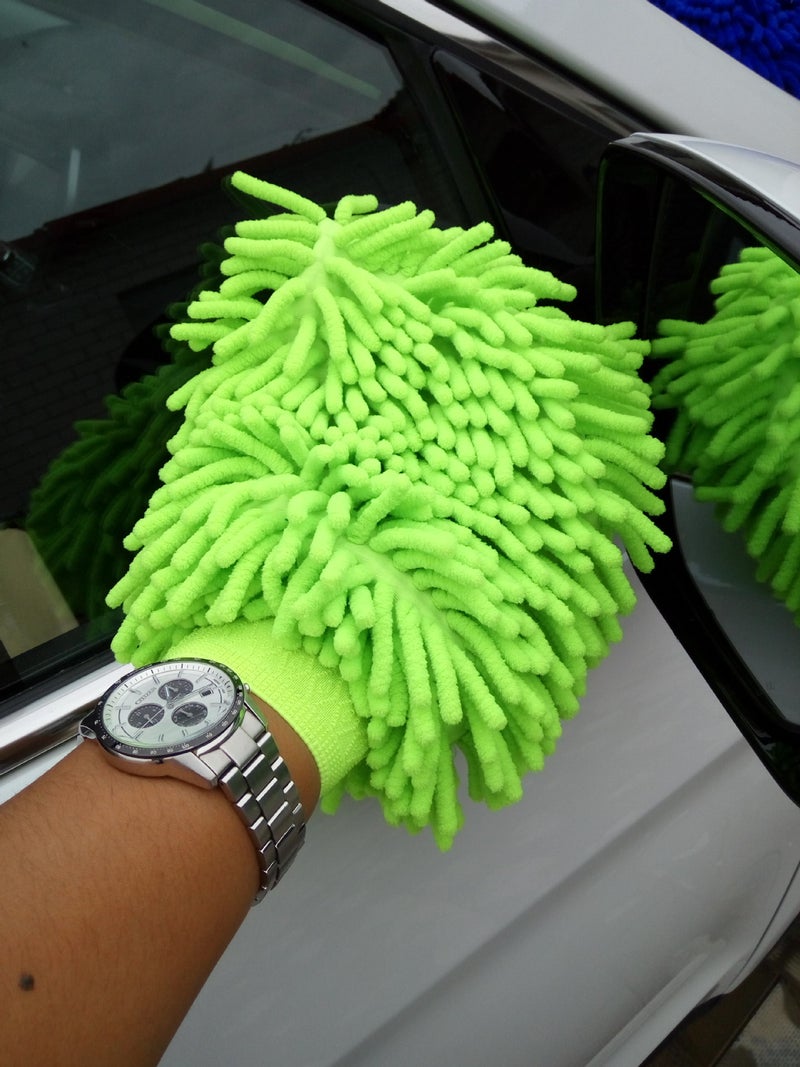 Large Double-Sided Chenille Car Wash Gloves Coral Fleece Towel Fluorescent Green