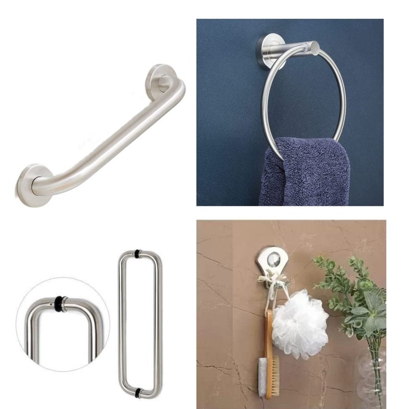 BOSNEY Bosney Combo of bathroom Equipment Door D Handle 8 Inch,Bathroom Stainless Steel Towel Ring, Bathroom Rob Hook And Stainless steel Grip Bar 8 Inch Matt  - Image 3