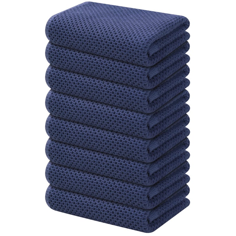 Kitinjoy 100% Cotton Waffle Weave Kitchen Towels  8-Pack Super Soft and Absorbent Kitchen Dish Towels for Drying Dishes  Kitchen Hand Towels  13 in x 28 in  Navy Blue - Image 1