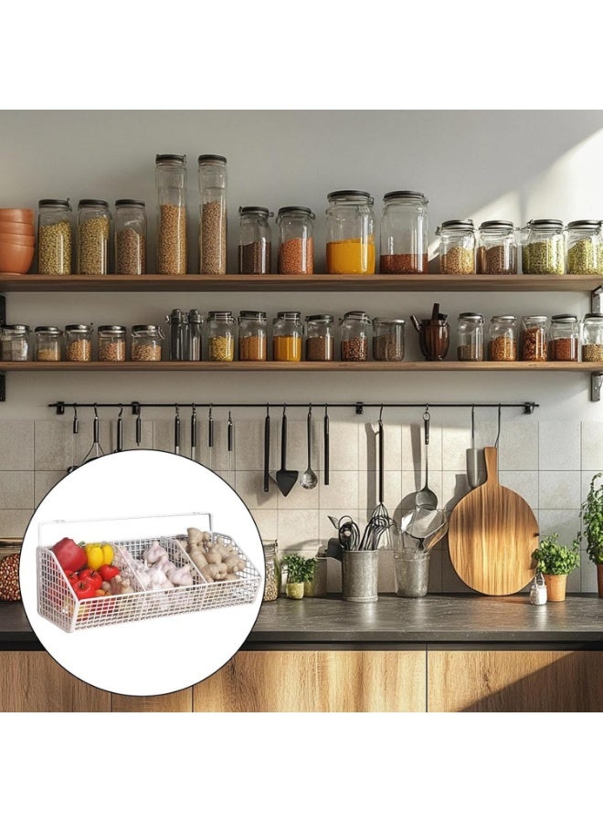 وانغبانغزي سلال تخزين مطبخ معلقة على الحائط، سلال تخزين معدنية بثلاثة أقسام، سلة سلكية للمطبخ بدون حفر مع لاصق، منظم سلال للتخزين للحمام والمطبخ، أبيض - Image 2