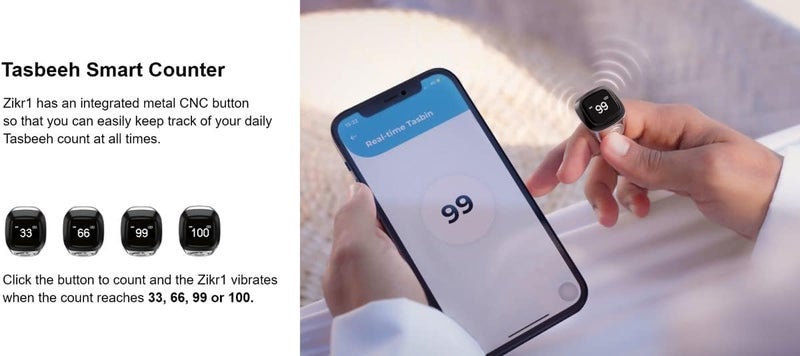 أوميوكس أحدث حلقة Tasbih Zikr MO2pro الذكية ، الصلاة المسلمة ، تذكير توقيت الصلاة ، شاشة OLED Tasbih Counter ، حلقة ذكية ، مقاومة للماء - الفضاء الرمادي 22mm - Image 4