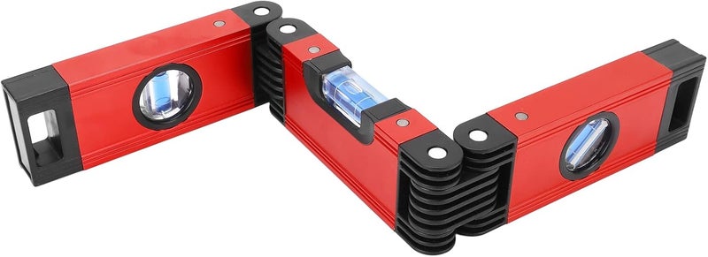 Magnetic Foldable Level, 3 Sections Flexible Level with Multi Angle Adjustment, Aluminum Alloy Leveling Tool with Clear Bubble Vials for Woodworking and DIY Projects (Red) - Image 2