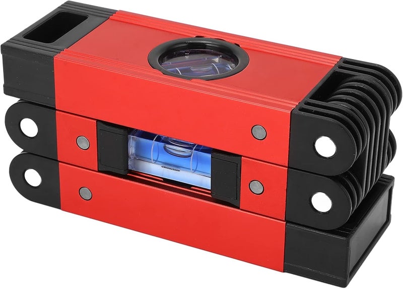 Magnetic Foldable Level, 3 Sections Flexible Level with Multi Angle Adjustment, Aluminum Alloy Leveling Tool with Clear Bubble Vials for Woodworking and DIY Projects (Red) - Image 1