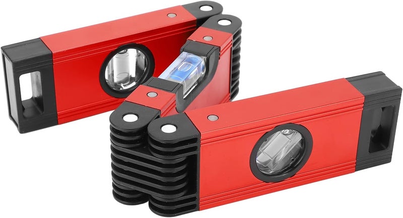 Magnetic Foldable Level, 3 Sections Flexible Level with Multi Angle Adjustment, Aluminum Alloy Leveling Tool with Clear Bubble Vials for Woodworking and DIY Projects (Red) - Image 4