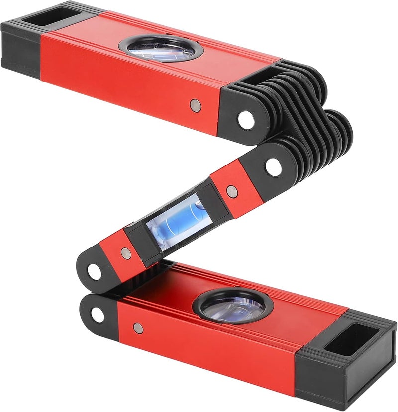 Magnetic Foldable Level, 3 Sections Flexible Level with Multi Angle Adjustment, Aluminum Alloy Leveling Tool with Clear Bubble Vials for Woodworking and DIY Projects (Red) - Image 5