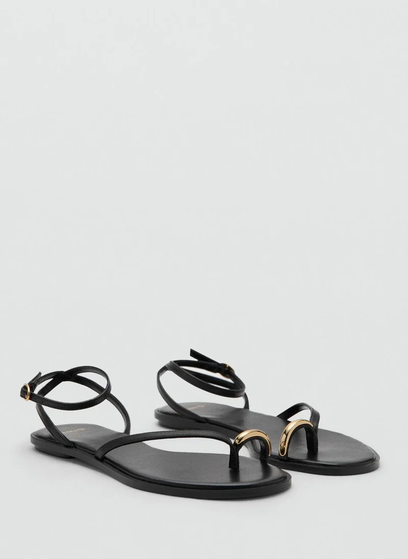 مانجو Leather Strap Sandals With Metallic Detail