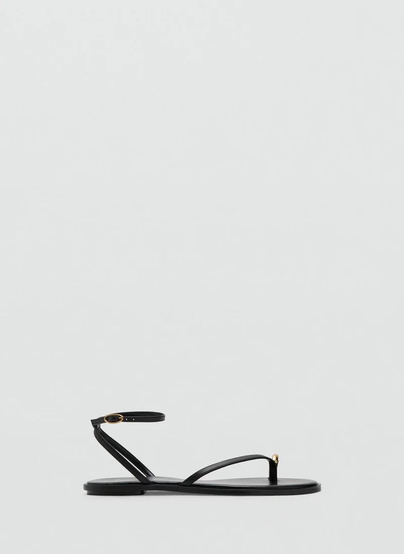 مانجو Leather Strap Sandals With Metallic Detail