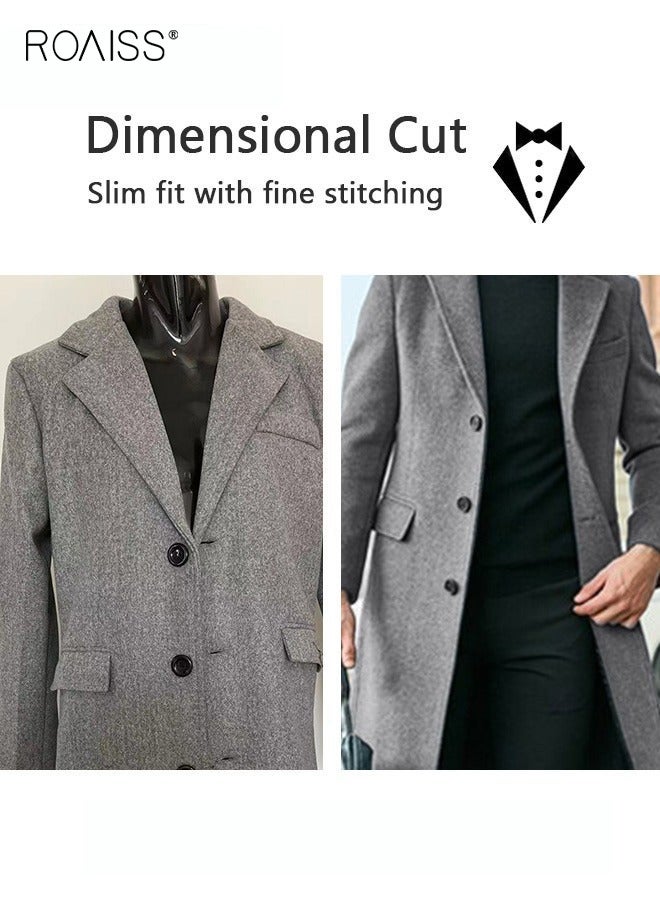 roaiss Men's French Coats Single Breasted Trench Coat Slim Fit Notched Collar Thermal Warm Oversized Business Formal Trench Coats Casual Windbreaker Jacket Office Outwear Tops Grey - Image 4