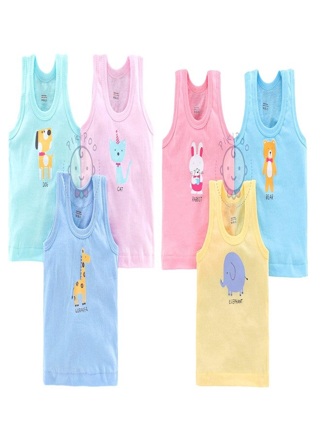 PIKIPOO Multicolor-2 Cotton Sleeveless Vest for Baby Boys & Girls, Pack of 6 (0-3 M) - Image 1