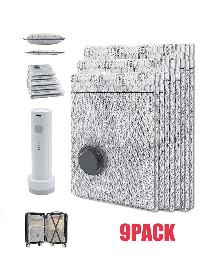 Vacuum Storage Bag, Vacuum Bags for Travel with Wireless Vacuum Air Pump, for Luggage and Suitcase Compression, Space Saver, Suitable For Storing Out-Of-Season Clothes, And Back-To-School Season，Clothes Storage (9pc) - Image 1