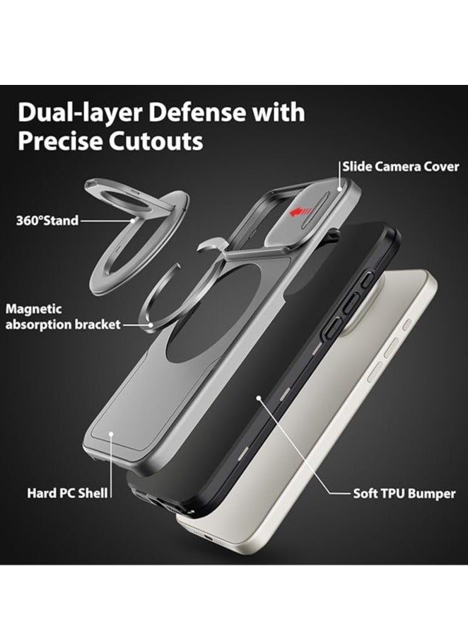 General Magsafe iPhone 15 Pro Max/15 Plus/15 Pro/15 Case, iPhone 15 Pro Max/15 Plus/15 Pro/15 Case with Slide Cover Camera Case with 360° Ring Bracket, Magnetic Car Holder  - Image 3